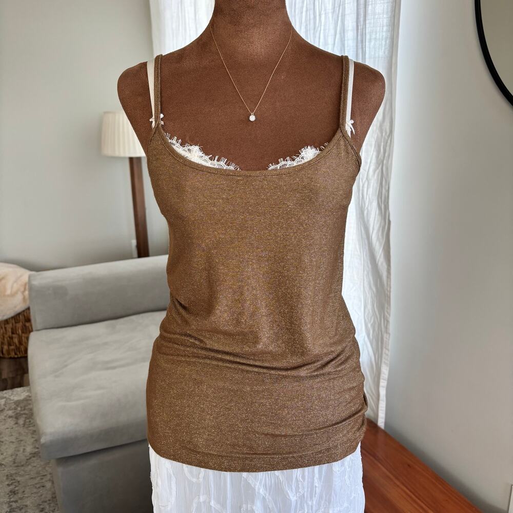 90s Vintage Boutique Essentials Gold Shimmer Cami Tank Top Glam Fairy Size M